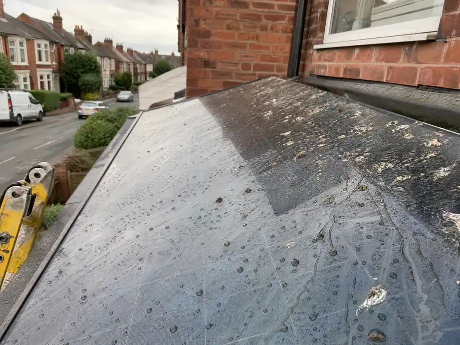 Bird droppings on solar panel glass before cleaning, Derby